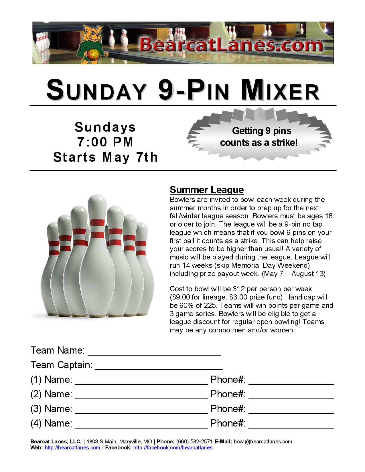 Sunday 9-Pin Mixer (Summer League)