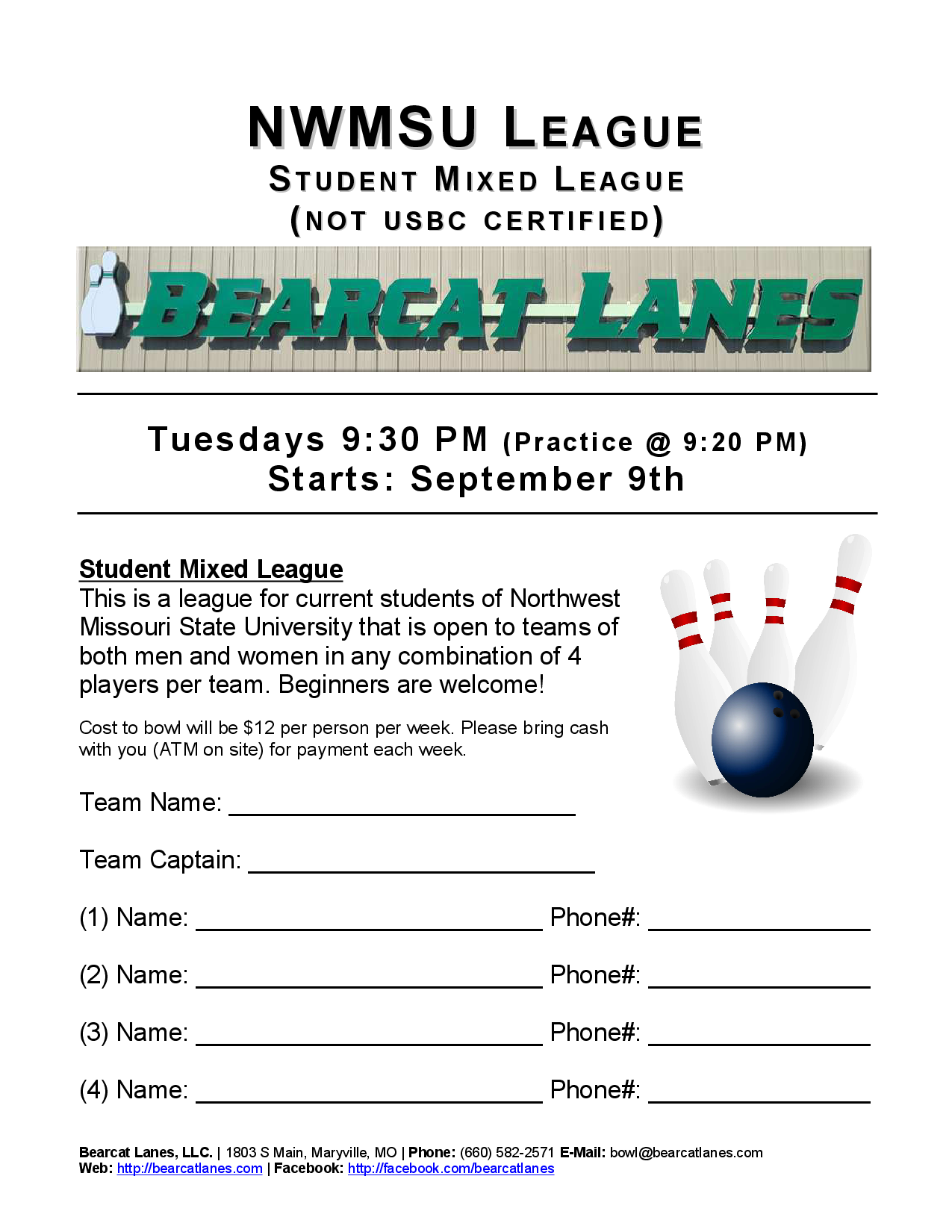 Tuesday NWMSU Fall League